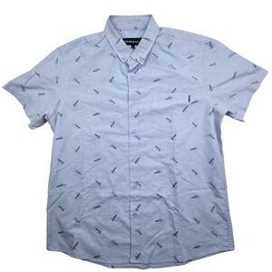 Molokai Surf Co Mens XL Blue Paper Airplane Print Short Sleeve Button Down Shirt